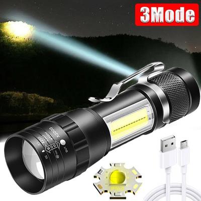 Mini Rechargeable LED Flashlight COB+XPE Portable Torch Camping Lantern Zoomable Focus Light Flashlight with Pen Clip