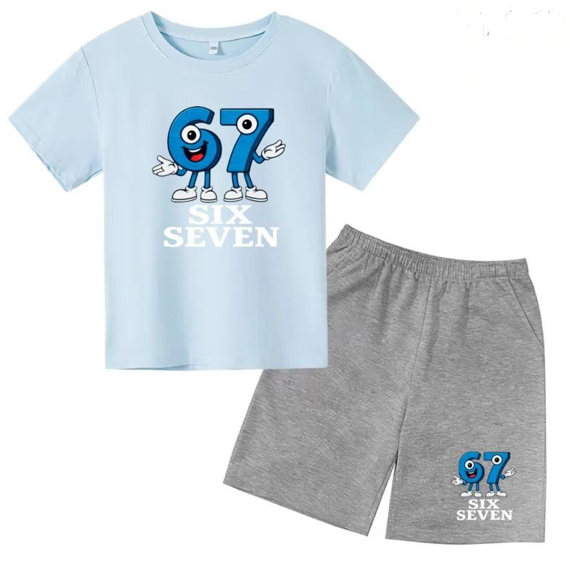 Children Summer Six Seven Cartoon Print Casual Set Clothes T-shirt+Shorts 2P Charming Boy Girl Toddler 3-12 Yrs Short-sleeved