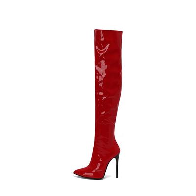 Red Black Women Over the Knee High Boots High Heel Big Size 48