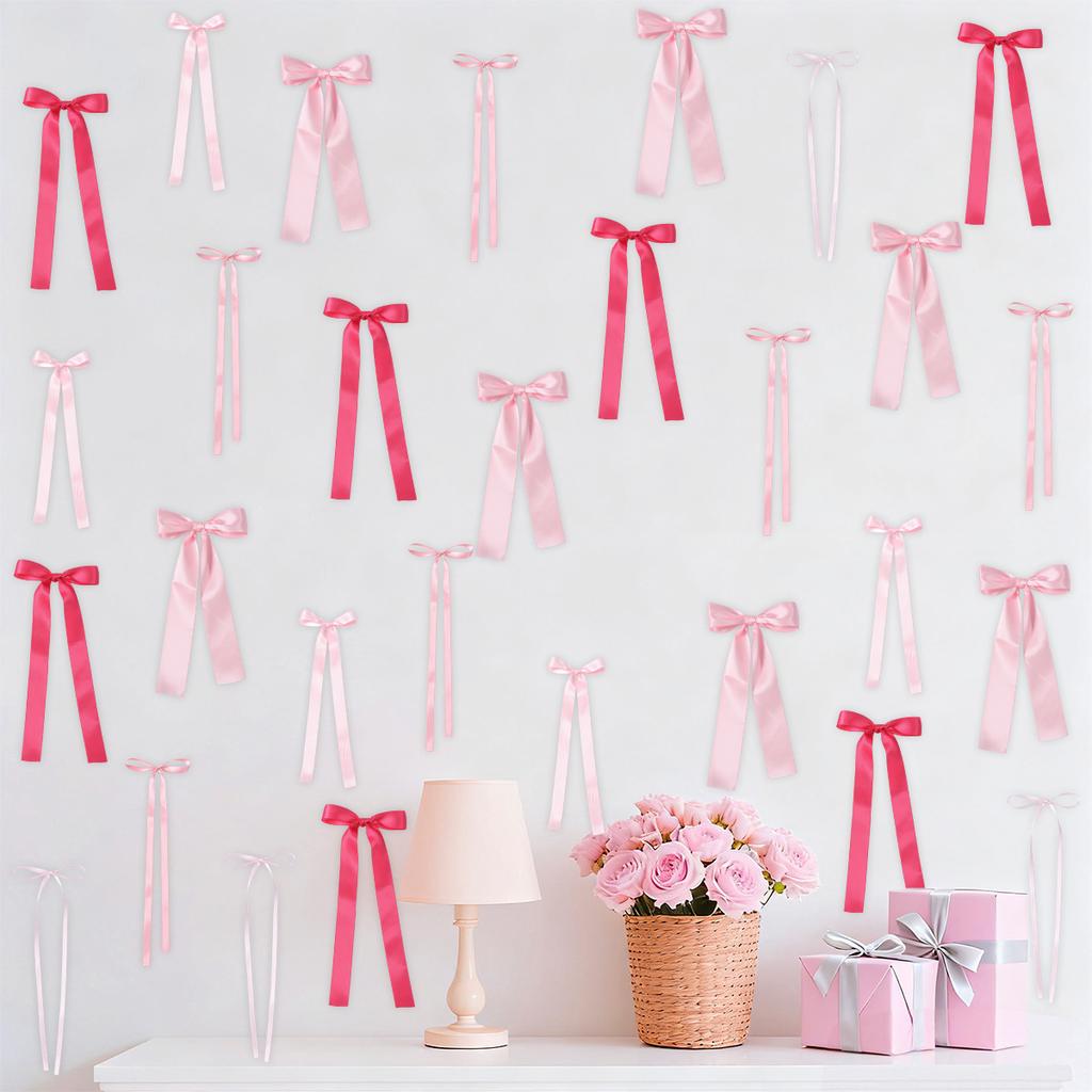 Pink Bow Wall Decor Happy Birthday Party Decorations Girls Favors Huge Pink Ribbon Bows Gifts Wedding Baby Shower Supplies