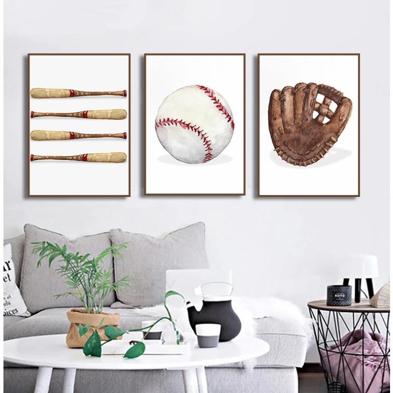 Baseball Bat Mitten Ball Poster Canvas Painting Print Sport Wall Art Picture for Living Room Home Decor Mural Unframed