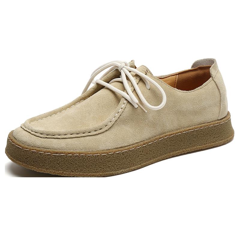 Fashion British Style Thick Sole Men Leather Sneakers Simple Design Suede Leather Lace Up Men Casual Footwear 2025 New Spring