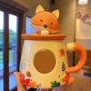 New Autumn Cute Maple Leaf Forest Autumn Rabbit Cute Fox Squirrel Acorn Ceramic Mug   Cup Set  Coffee Mug with Lid  Fall Mug