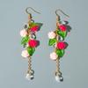 European and American Cross-Border Fashionable Elegant Colorful Rose Leaf Pendant Earrings for Women's Jewelry Forest Women's Style Earrings