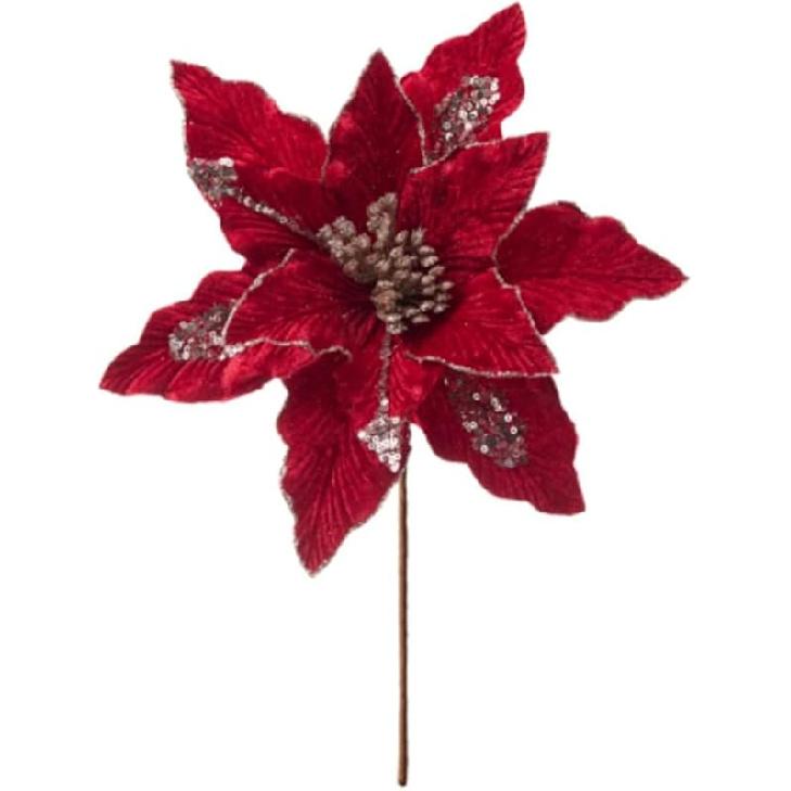 vctops 6 Pcs Christmas Poinsettia Artificial Flowers Shining Glitter Artificial Flower for Xmas Tree Wreath Ornaments New Year Wedding Party Holiday