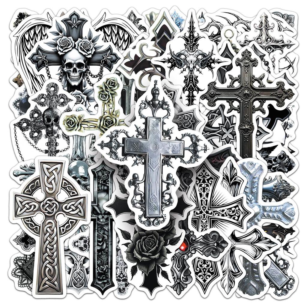 50pcs Dark Retro Gothic Waterproof Stickers for Thermos Cups & Luggage