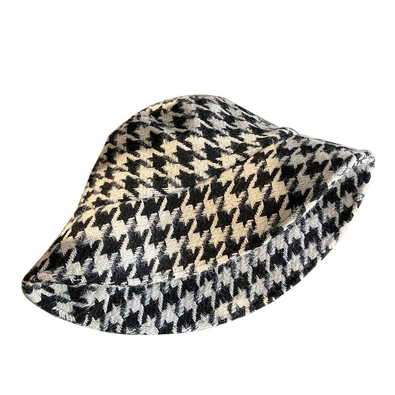 Houndstooth Autumn and Winter Fisherman Hat Trendy Showing Face Small Korean Version Versatile Japanese Corduroy Big Head Basin Hat