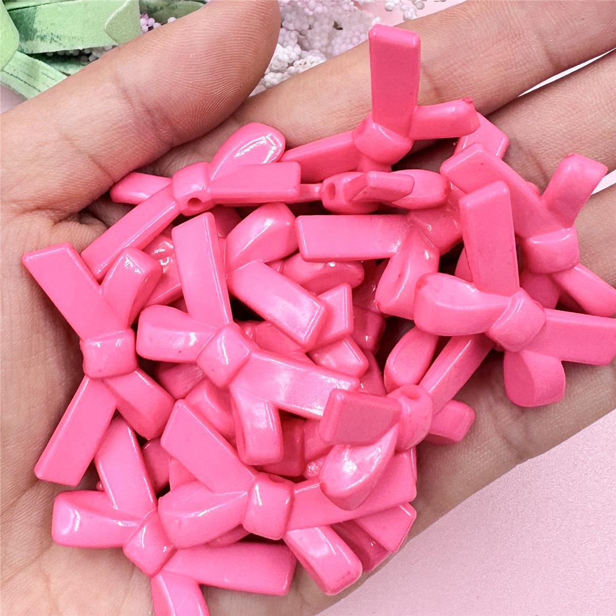 

Товары для вечеринок 20,4*34,2 мм DIY Ювелирные аксессуары для изготовления браслетов и ожерелий Модные 50 шт. Свободные бусины Подвески Красочные однотонные банты из акрила ярко-розовый