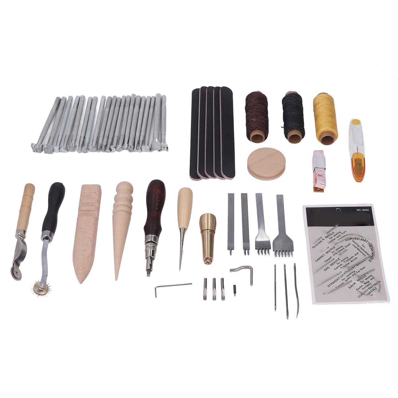 

Набор для работы с кожей 59 шт. DIY Изготовление Четкая текстура Нержавеющая сталь Бук Инструменты для кожевенного ремесла