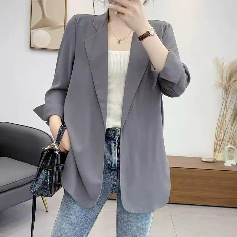 Chiffon Small Suit Women's Spring and Summer Thin Loose Mid-length Suit Jacket Three-quarter Sleeve Cardigan