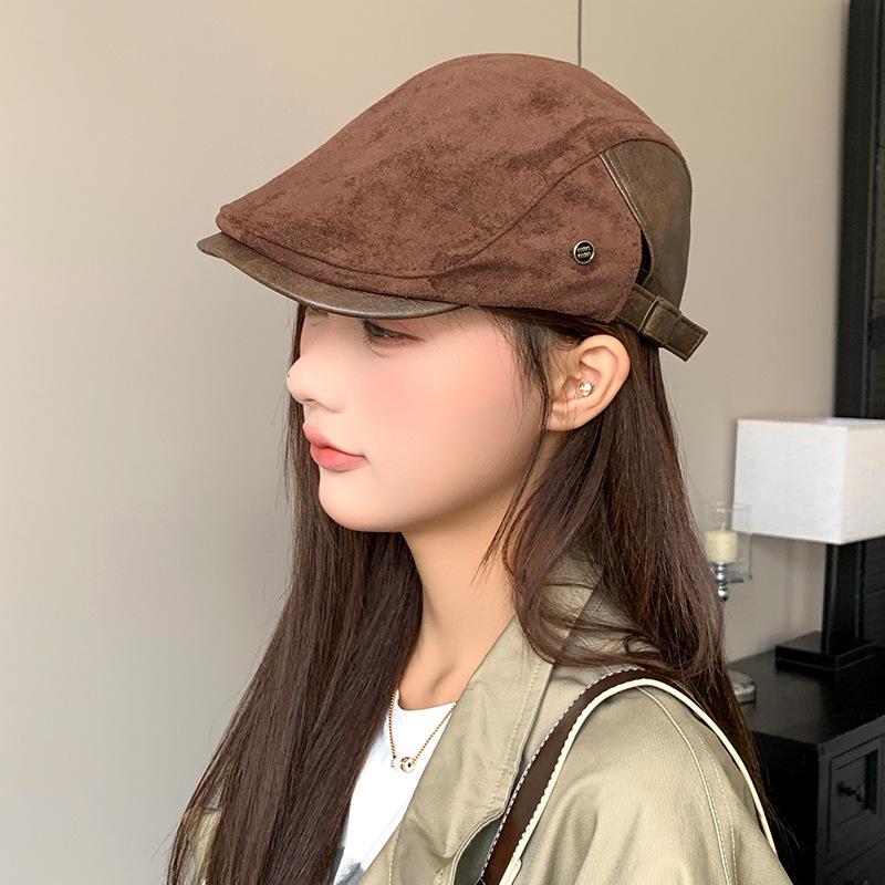Suede Retro Progressive Hat Women's Autumn Japanese Newsboy Hat Showing Face Small Vintage Style Reverse Wearing Duck Bill Painter Hat