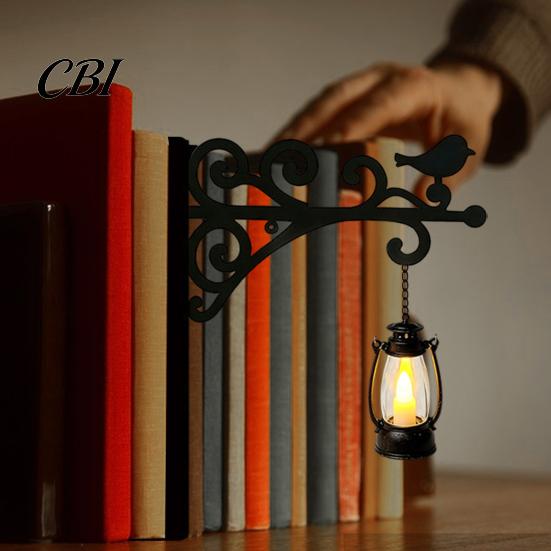 Bookshelf Decor for Bedroom Library Lantern Mini Lamp, Vintage Hanging Light with Warm Glow, Decorative Book Supports Shelves Home Study And