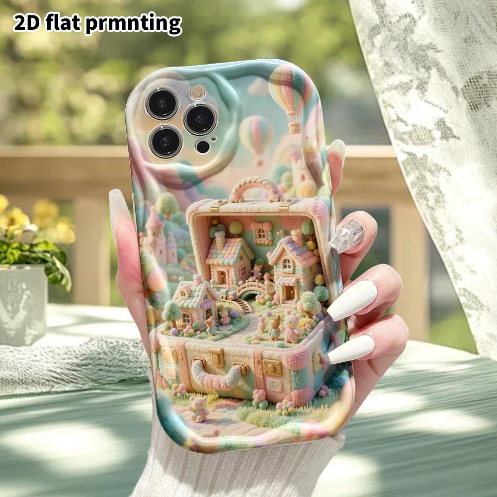 Phone case: 2D flat design suitable for iPhone 18 17 16 15 14 13 Pro protective case, suitcase town, perfect Christmas and Halloween holiday gift