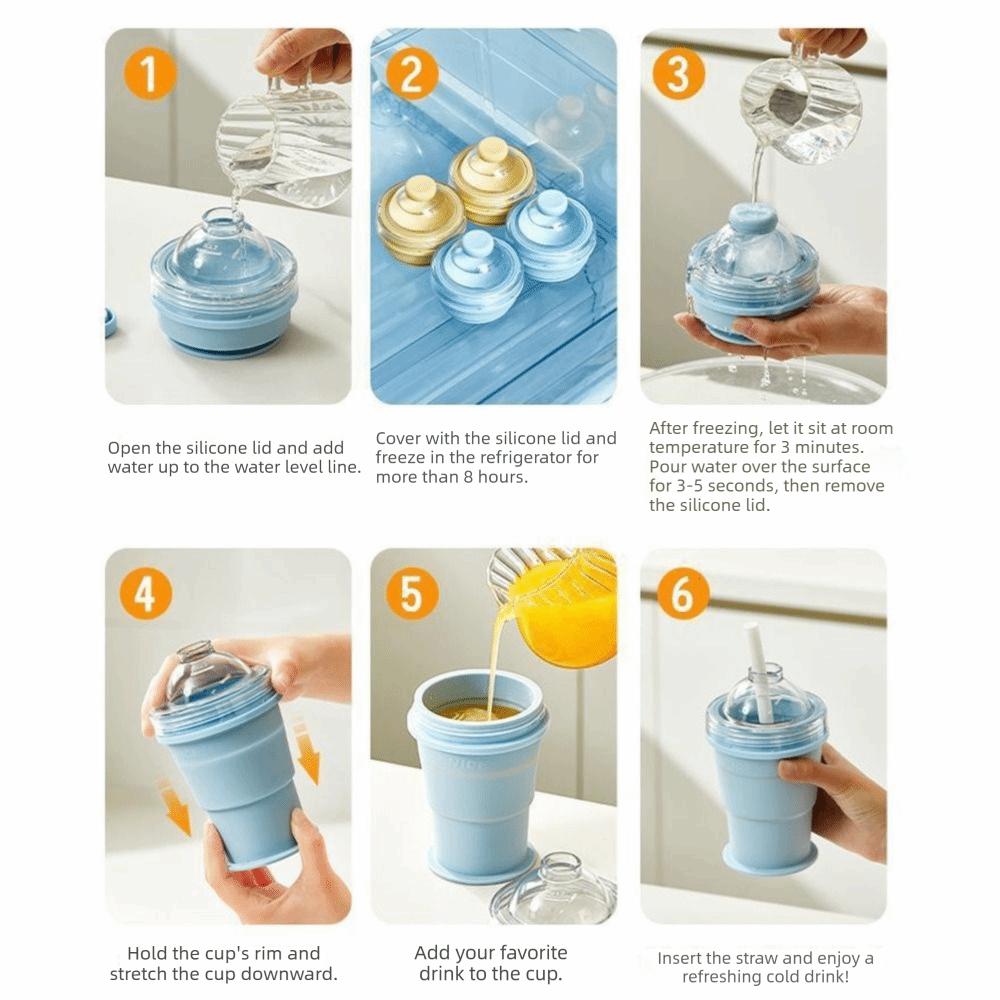 Easy To Demold Folding Ice Mold Cup with Straw Ice Kettle Silicone Collapsible Mug  Office