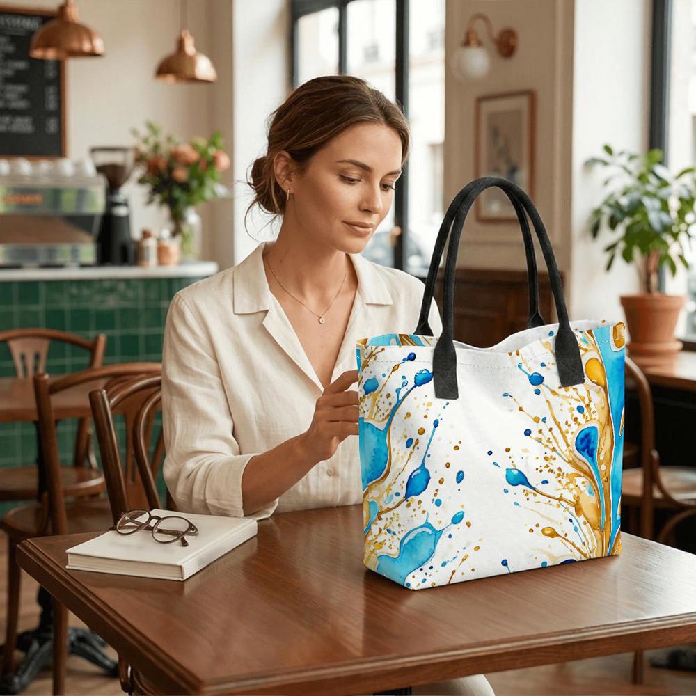 Watercolor Print Tote Bag Stylish Casual Large Capacity Shoulder Handbag for Daily Use