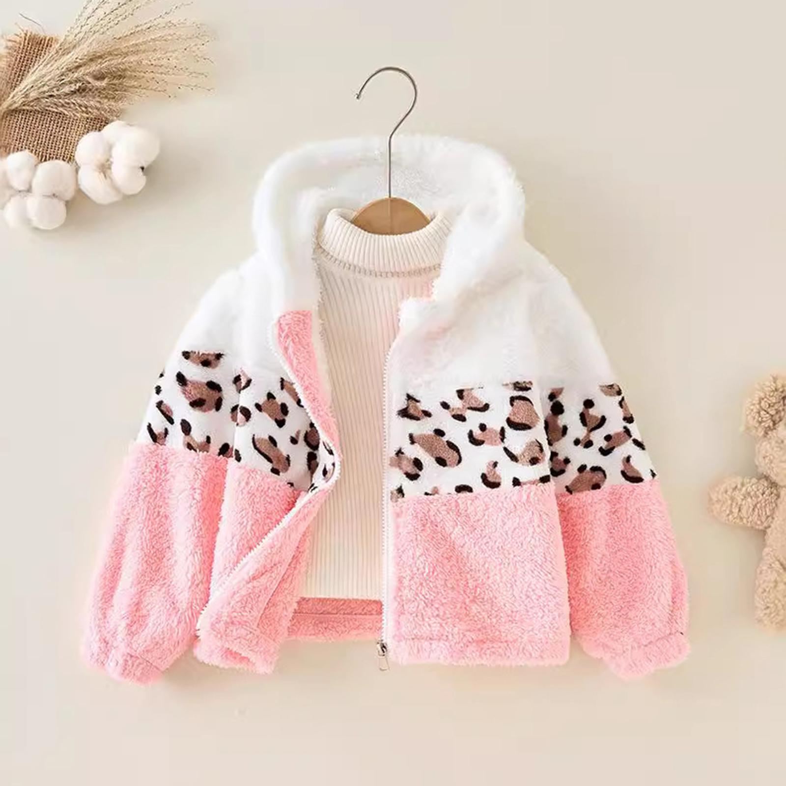 

Модная плюшевая куртка с длинным рукавом для девочек, теплая, милая, с леопардовым принтом, в стиле пэчворк, на молнии, с капюшоном 120 розовый
