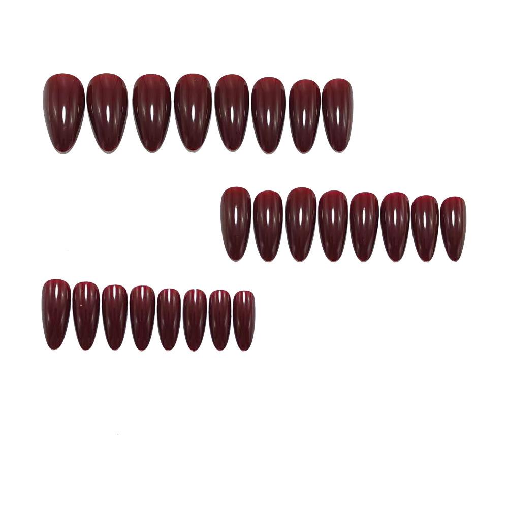 Cherry Almond Water Drop Nail Stickers - 24 Solid Color Fake Nails