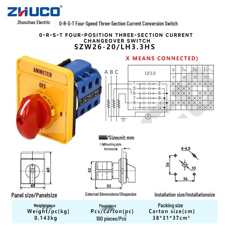 

Zhuochao Three-Speed, Three-Position SZW26-20/LH3.3HS Current Conversion Switch
