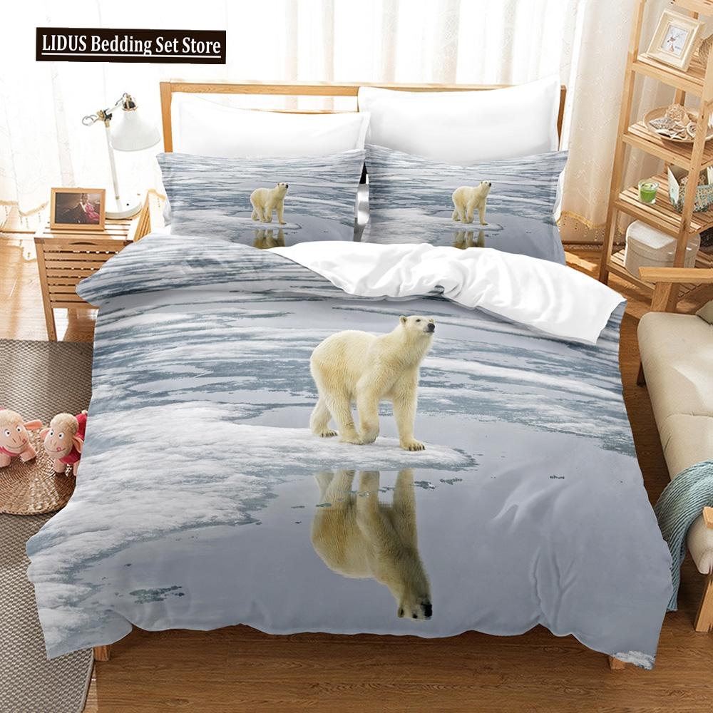 3D Gedrucktes Niedliches Bären-Bettbezug-Set mit Kissenbezug Eisbär Bettwäsche-Sets Bettdeckenbezug Wildtiere Bett-Set Queen-Size