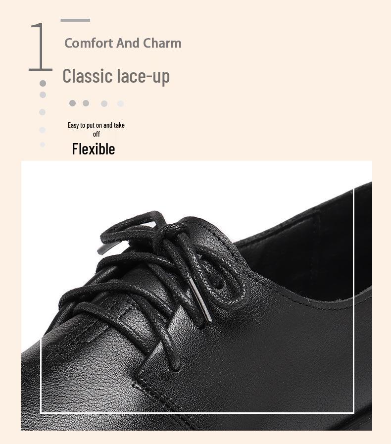 Genuine Leather Soft Sole Non-slip Lace-up Flats for Women, Plus Size, Round Toe, Autumn Style.