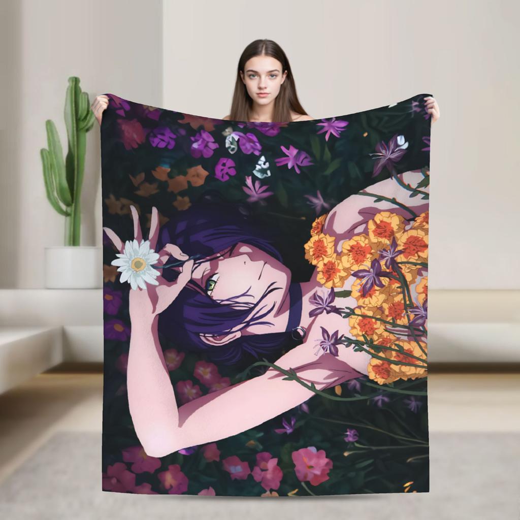 Chainsaw Man Reze Blankets Quality Soft Bedding Throws Winter Airplane Travel Living Room Funny Bedspread