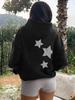 American Style 2025 Hooded Sweatshirt with Silver Stars - Casual Loose Pullover Outerwear