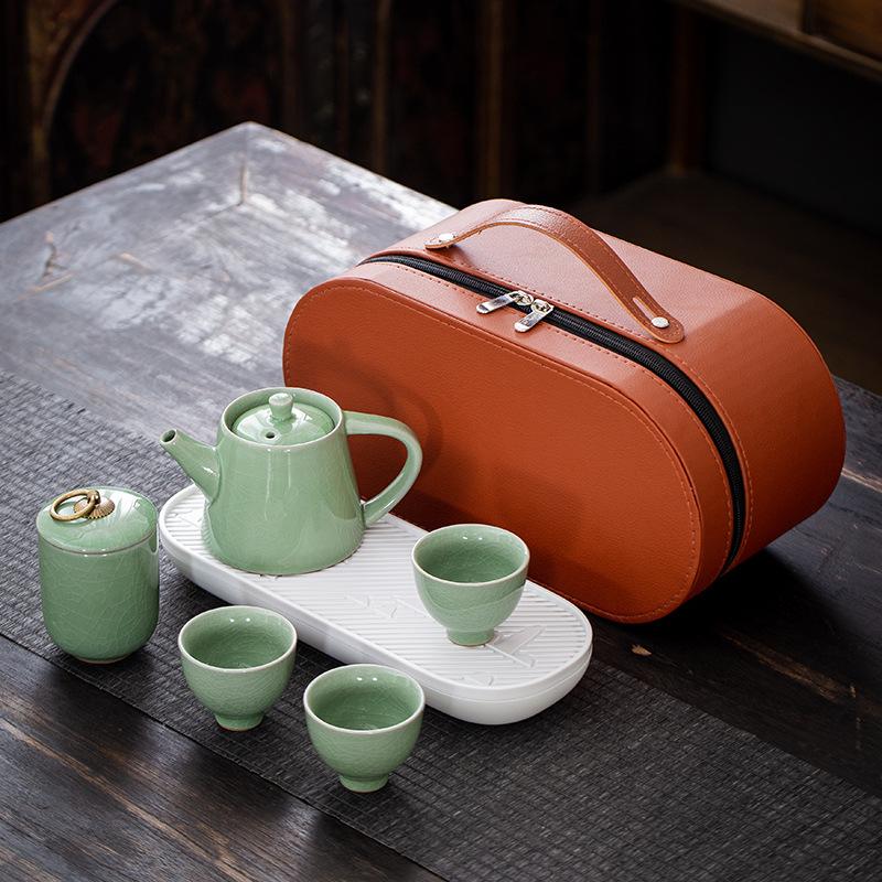 Travel Tea Set Tea Tray Household Kung Fu Tea Set Outdoor Portable Teapot Ceramic New Year Gift