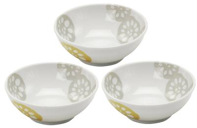 Zestaw 3 lekkich małych misek Mino Ware w kolorze lotosu w przybliżeniu. Średnica 12,2 x Wysokość 4,6 cm Zestaw naczyń ceramicznych do mikrofalówki Można myć w zmywarce
