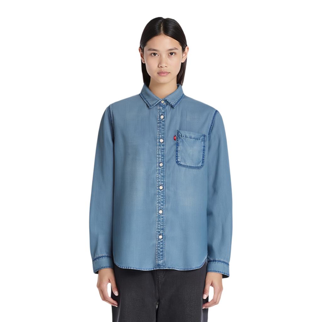 Levis Cool Series Casual Versatile Loose Fit Long Sleeve Shirt Women Shirts Blue 002Z2-0001
