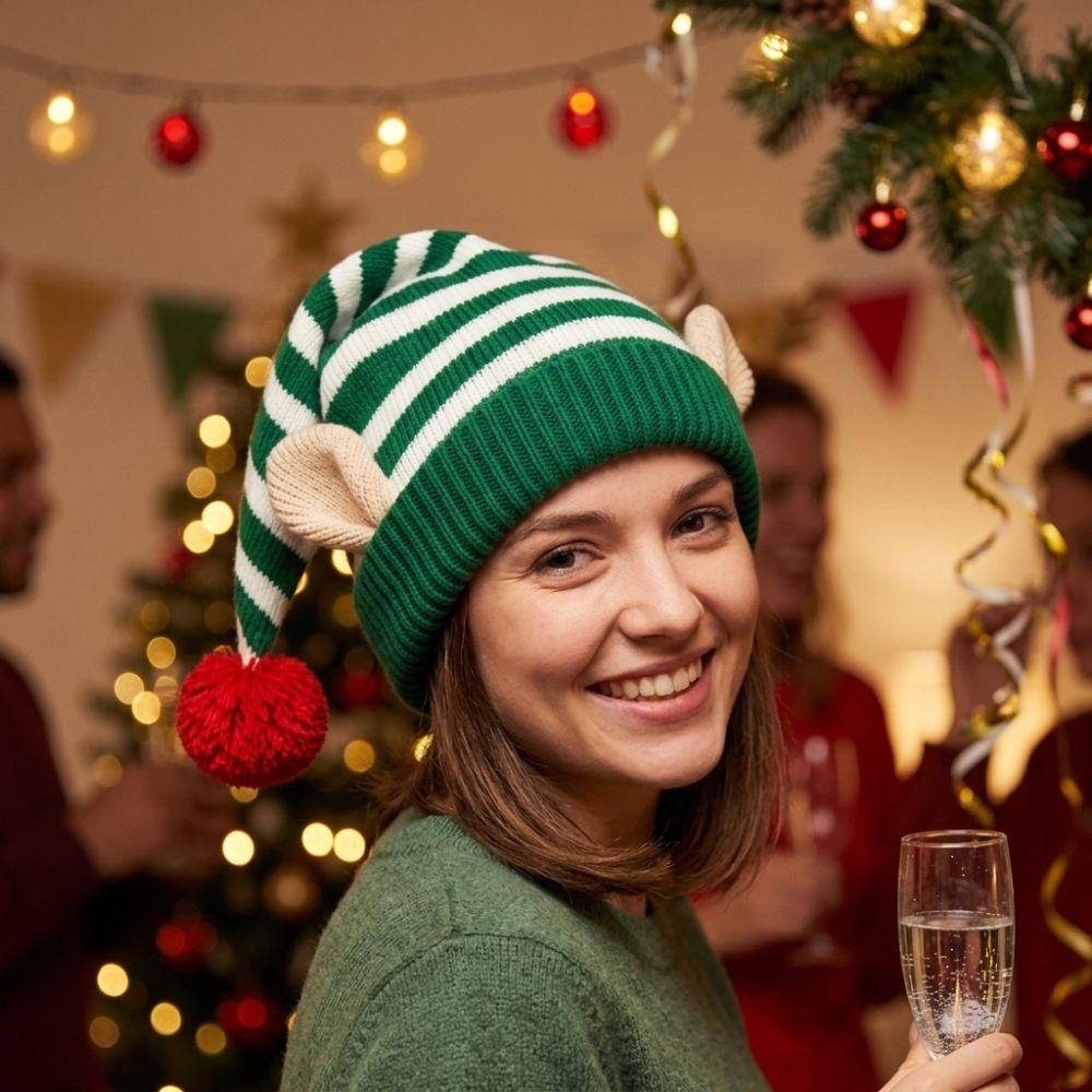 Soft Warm Xmas Knitted Beanie Thick Christmas Pointed Hat Christmas Striped Elf Hat Holiday Party