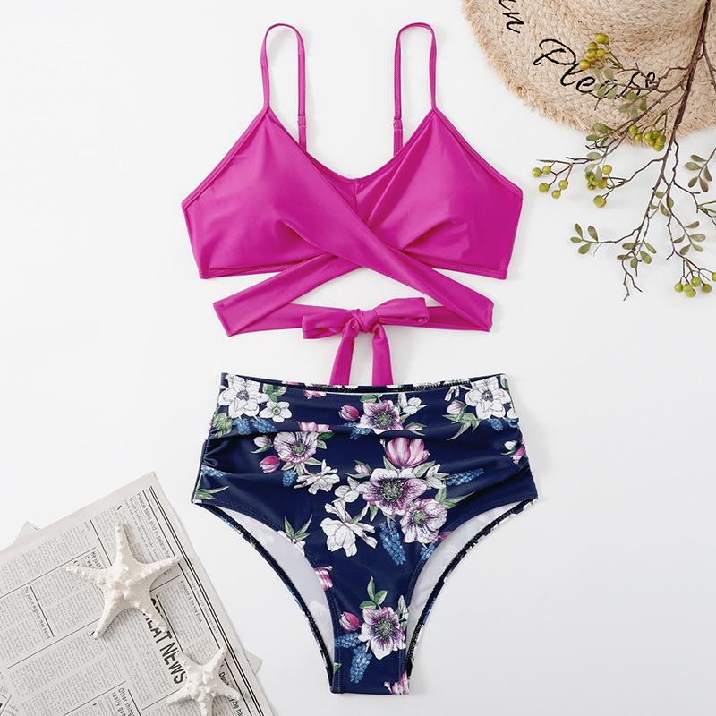 Explosive Leopard Print Cross High Waist Split Bikini, Sexy BIKINI Swimsuit for Women, Direct Supply