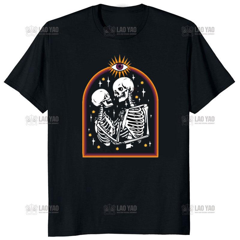 Vintage Death The Grim Reaper Kiss Gothic T Shirt Short Sleeve TShirt Japanese Harajuku Korean Tee Unisex Ropa Hombre