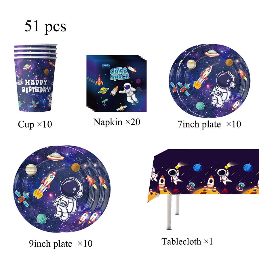 Space Astronaut Universe Spaceman Disposable Tableware Birthday Decorations Cup Plates Banners Tablecloths Outdoor Holiday Party