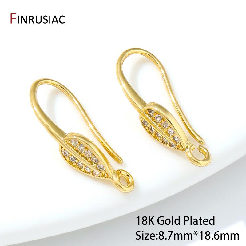 

18K Gold Plated Brass With Zircon Earring Hooks,Leaf Shape Ear Wire Hooks,Earring Making Findings,Accessories For Jewelry 1 Pair
