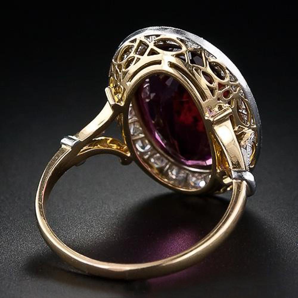 Huitan Gorgeous Women Wedding Party Finger Rings Oval Red CZ Two Tone Design Noble Birthday Gifts Female Elegant Fashion Jewelry