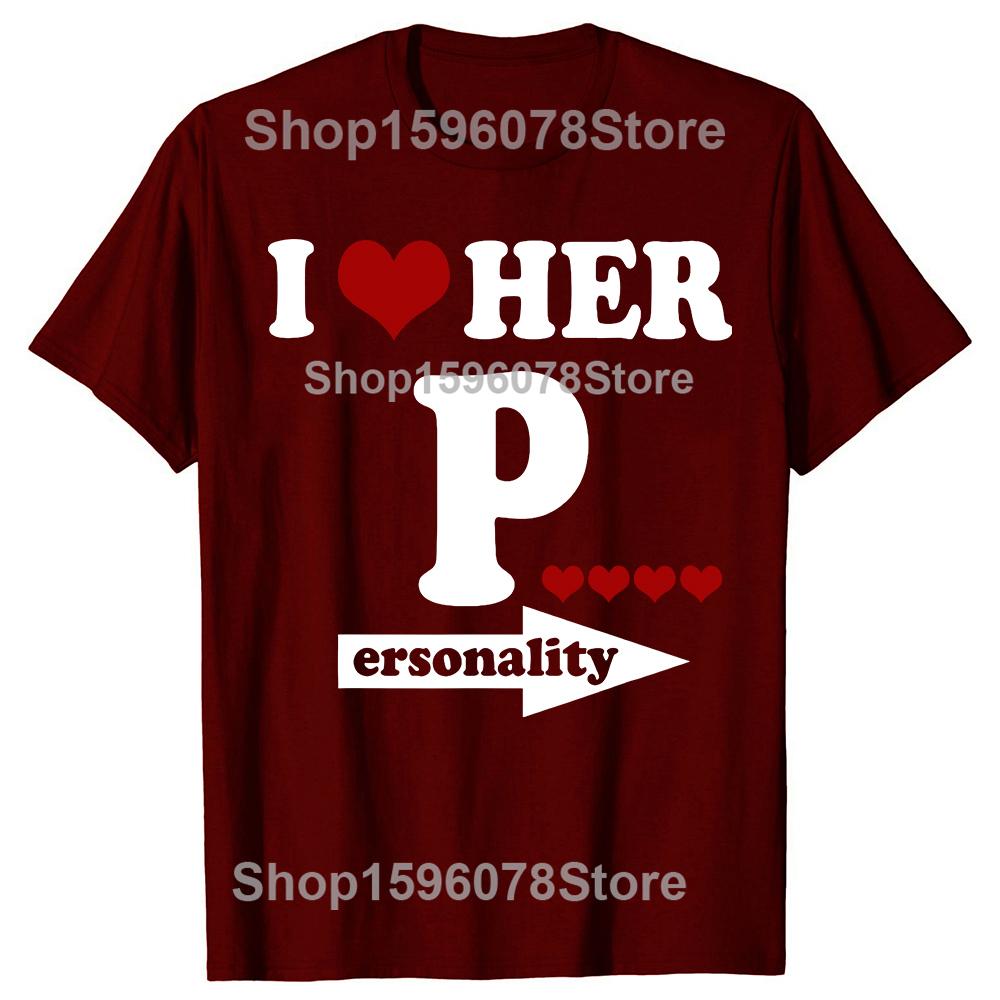 Valentines Day Couple Matching I Love Her Personality Tshirts Men Fashion Casual Tshirt 100 Cotton Loose Oversized T Shirt