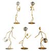 Athlete Crystal Ball Figurine Geometry Man Statue Metal Art Ornament Crafts for Home Children Room Office Tabletop