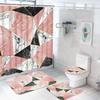 Rideau de douche et set de tapis de bain imprimé marbre géométrique Tapis doux Tapis antidérapant Couvercle de lunette de toilettes Rideau de salle de bain Décoration d'intérieur moderne
