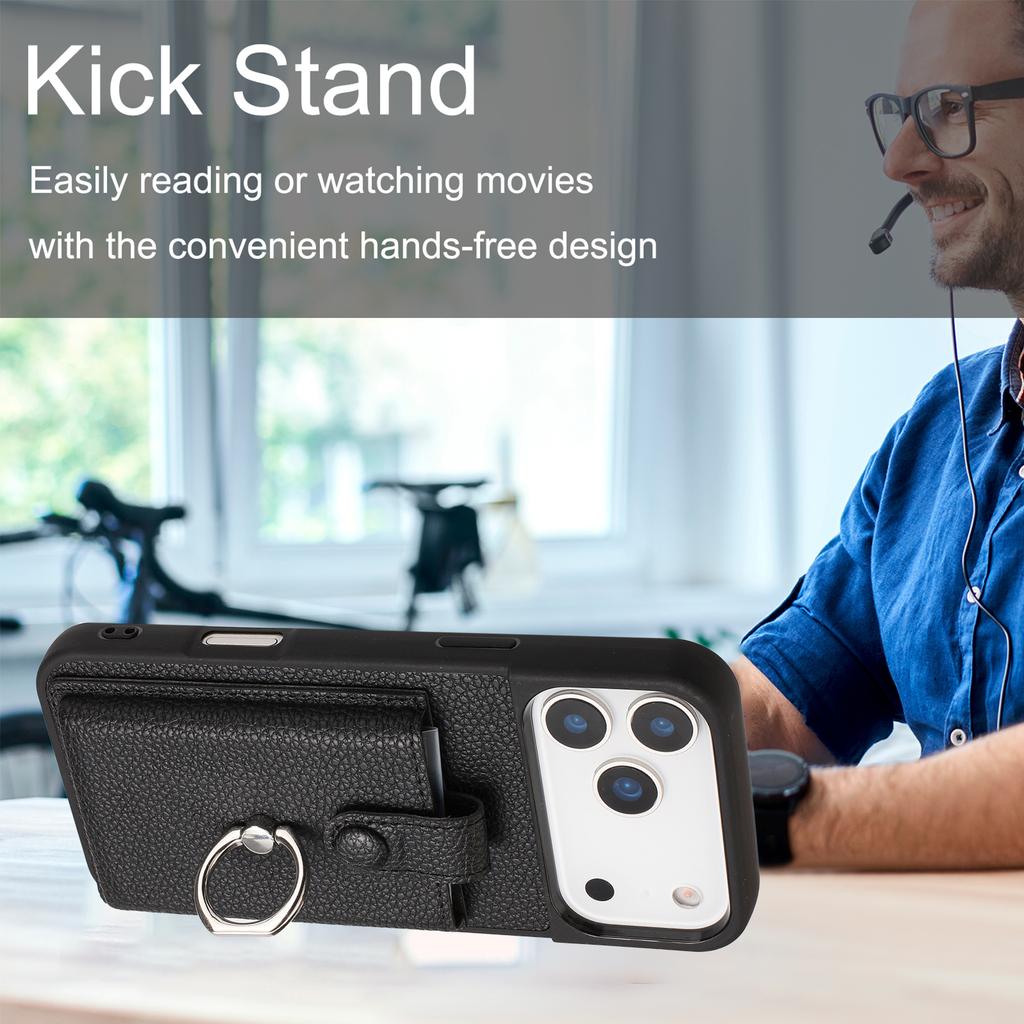 Pro pouzdro na iPhone 17 Pro Max s prstenovým stojánkem, typ kresby, sloty na karty, kožený zadní kryt