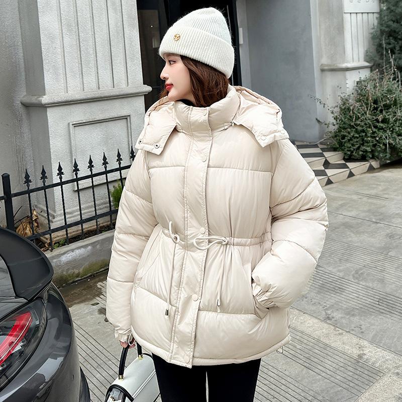 Casual down cotton clothes warm medium and long hooded waist drawstring jacket women's cotton-padded jacket