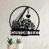 Metal Wall Art Crane Truck Driver, LED Night Light Garage Decor, Construction Vehicle Gift for Dad Husband