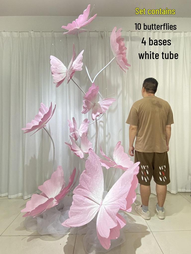 Large Pink Butterfly Art Set for Visual Merchandising, Window Decoration, Floral Display, and Hotel Landscaping