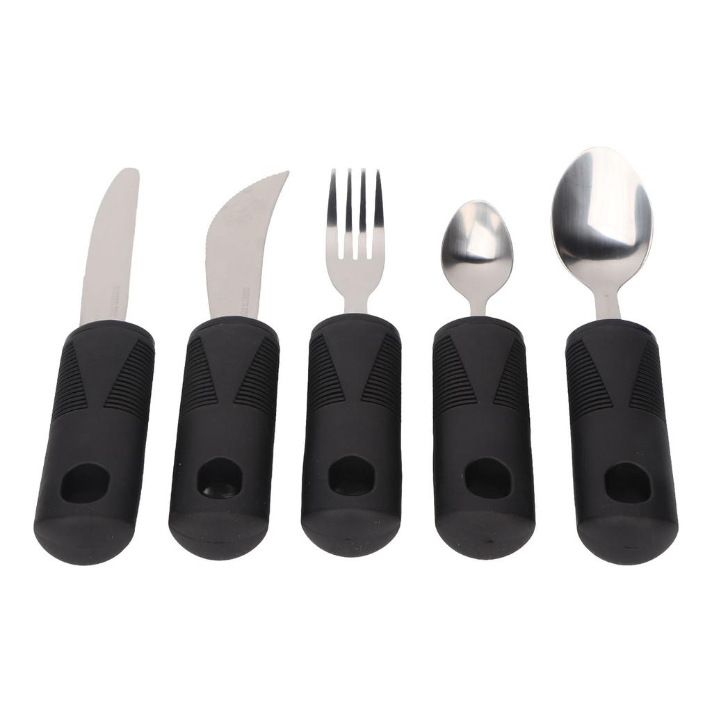 5 pièces Ustensiles de ménage Noir Caoutchouc Large Manche Acier inoxydable Fourche Cuillères Set pour la maison