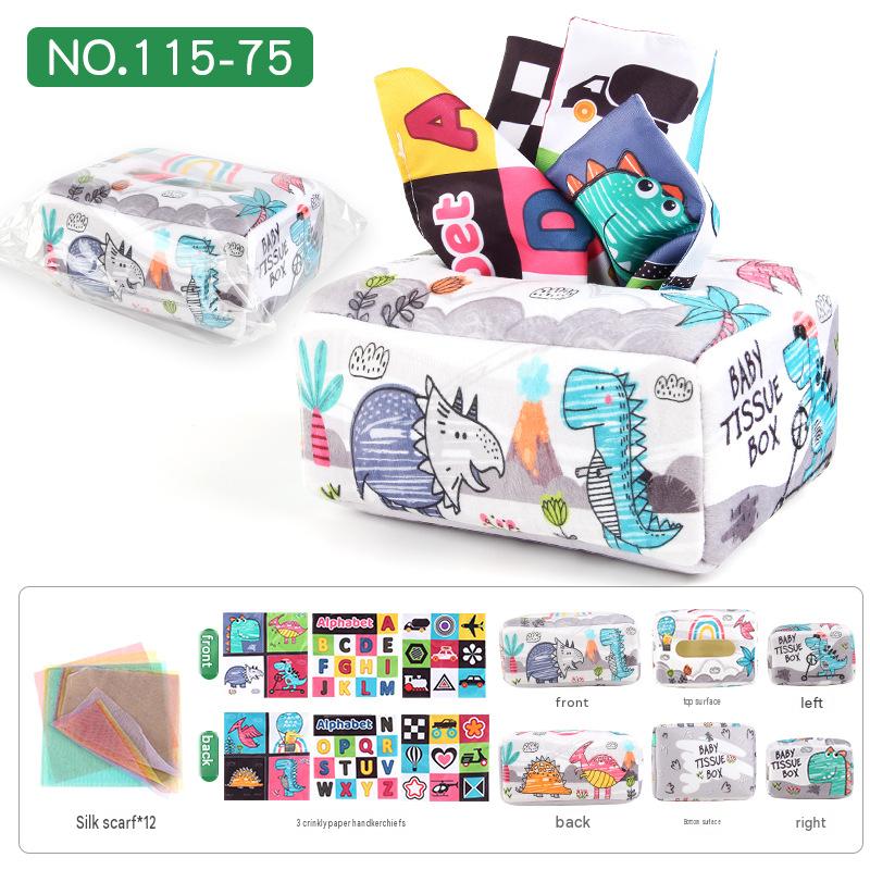 Baby Tissue Box Toy Silicone Montessori Early Learning Toy 0-12 Months Unbreakable Cloth Book Pull Out Toy Washable