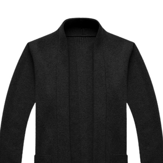 Men Sweater Coat Solid Color Soft Warm Breathable Stretchy Open Stitch Cardigan Long Sleeves Turn-down Collar Sweater Jacket Men Clothes