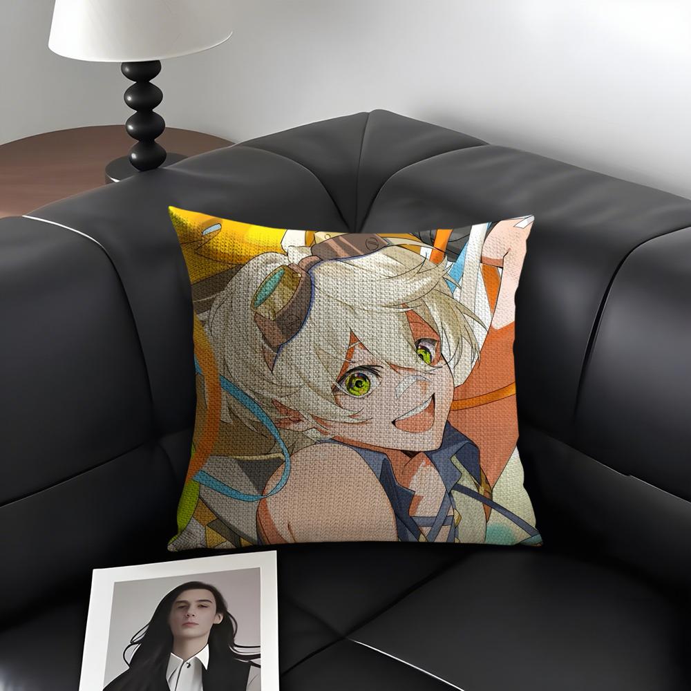 Bennett Genshin Impact Cute Cushion Cover Natural Linen Organic Fabric Double-Sided Printing Sofa Home Decor Gift Pillow Case