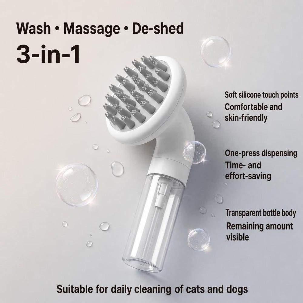 Soft Silicone Dog Bath Brush 3 In1 Design Shampoo Brush Massage Brush Head Pet Grooming Washing