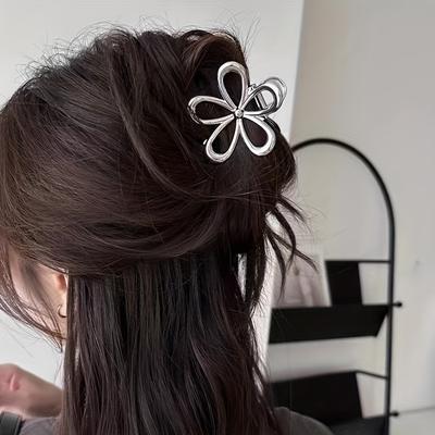 1 ks kovová květinová sponka do vlasů pro ženy, silná fixace, střední velikost, vhodná pro jemné vlasy, klasický módní styl