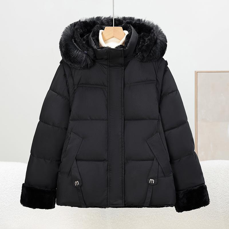 Winter new women's fashion big fur collar down cotton clothes with detachable sleeves and cotton-padded coats on both sides