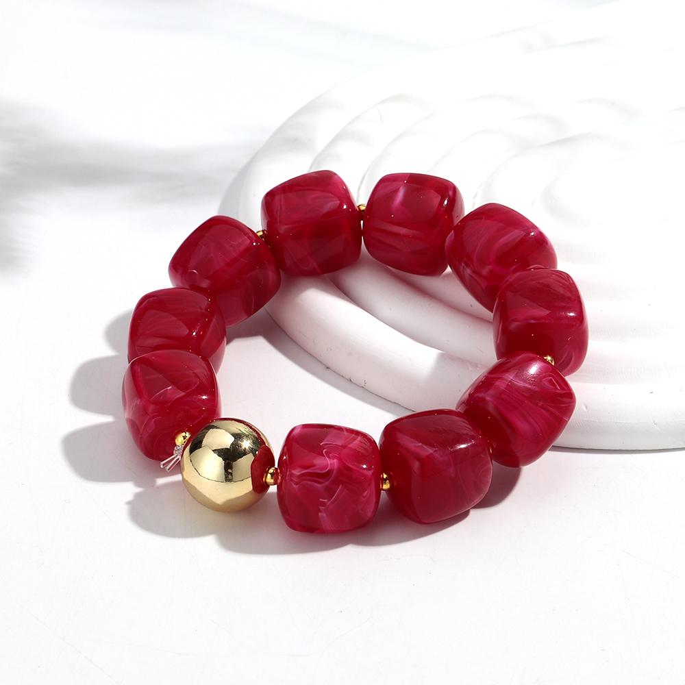 Fashion Acrylic Big Irregular Square Beaded Bracelet for Women New Trendy Imitation Stone Strechy Bracelet Hand Jewelry Gifts